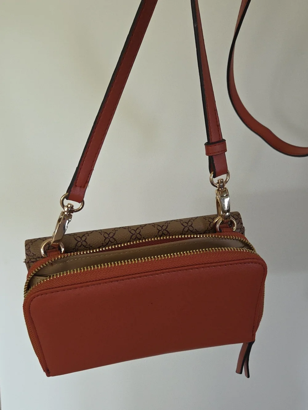 Nine West Tan Monogram Crossbody Bag Wallet